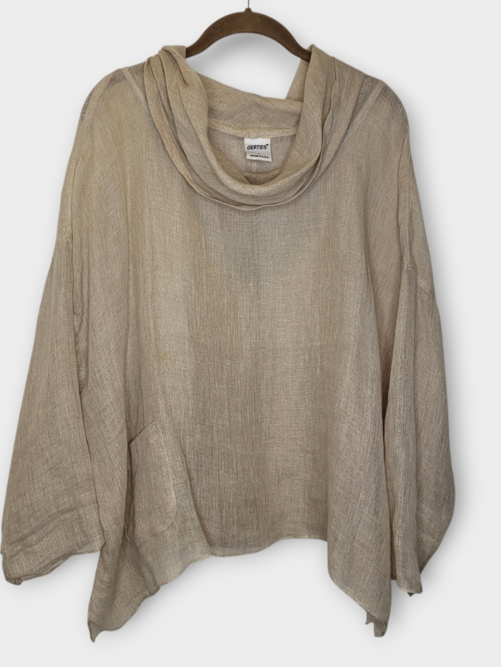 Gerties Linen Cowlneck Oversized Tunic L Natural Lagenlook